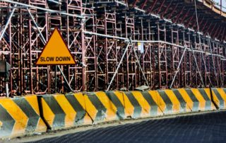 Construction zone with a slow down sign